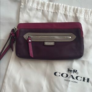 Coach Purple and Pink Leather Wristlet Wallet